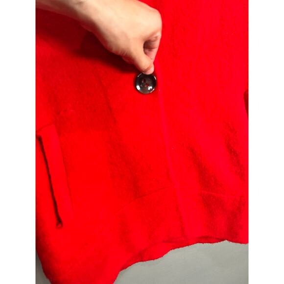 Anthropologie Moth Womens Red Button Pea Coat S Collar Wool Blend Winter Cozy - Picture 15 of 15